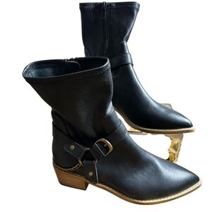 New Oasis‎ society black mid calf boots with brass hardware details. size 7.5.